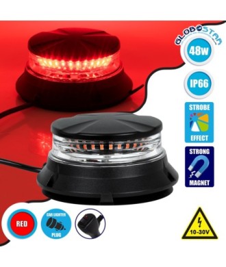 GloboStar® 85168 PRO Series Φάρος Σήμανσης Οχήματος Πυροσβεστικής για Αυτοκίνητα & Φορτηγά 6 Προγραμμάτων Φωτισμού STROBE LED SMD 3030 48W DC 10-30V Αδιάβροχος IP66 Κόκκινο